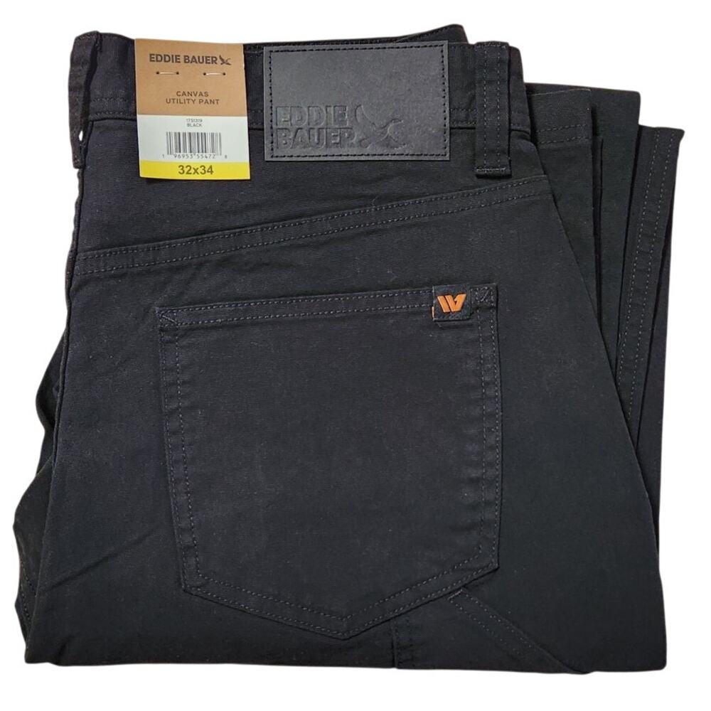 Eddie Bauer Men's Utility Cotton Canvas Stretch Pant Black Size 32 x 34 NWT